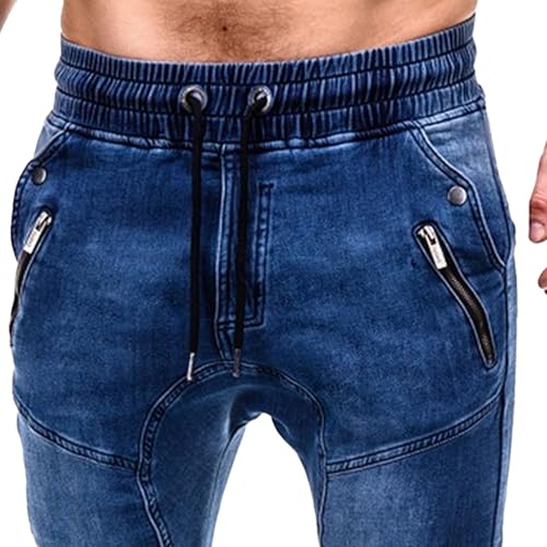 Drawstring Waist Skinny Jeans for Men Casual Stretch Regular Male Washed Jean Slim Fit Comfy Tapered Denim Pants2