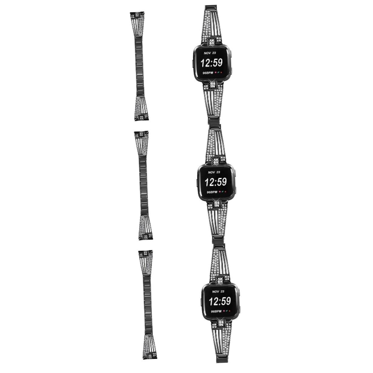 Housoutil Lot De 3 Bracelets De Montre De Rechange En Acier Inoxydable Ornés De Strass Compatibles Avec Les Bracelets Robustes Noirs