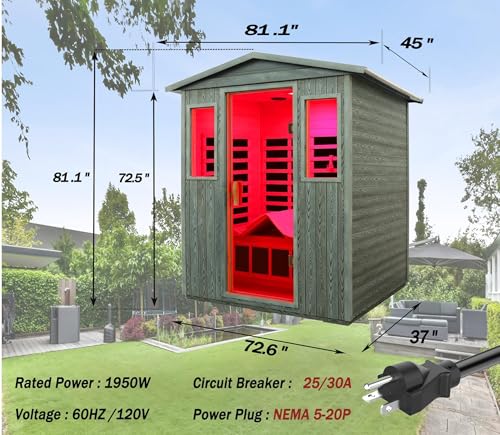 Image of LTCCDSS Full Spectrum Outdoor Infrared Sauna 3-Person, Carbonized Composite Wood Low EMF Saunas for Home - Near&Mid-IR Light, Bluetooth Speakers, Chromotherapy Therapy Lights (81.1 * 45 * 83.5 inch)