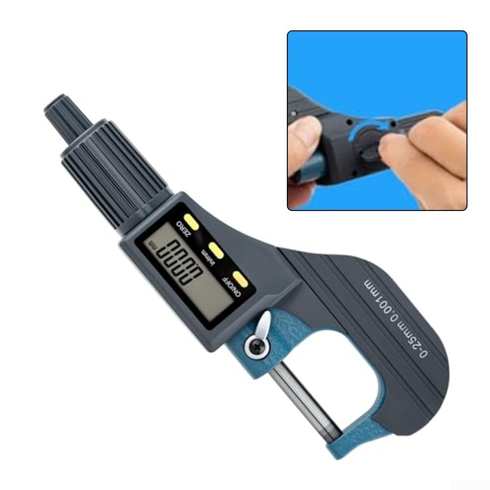 Digitales Mikrometer 0–25 mm, Messgenauigkeit 0,001 mm, Hartmetall-Spindel, mit Nullpunkt-Reset