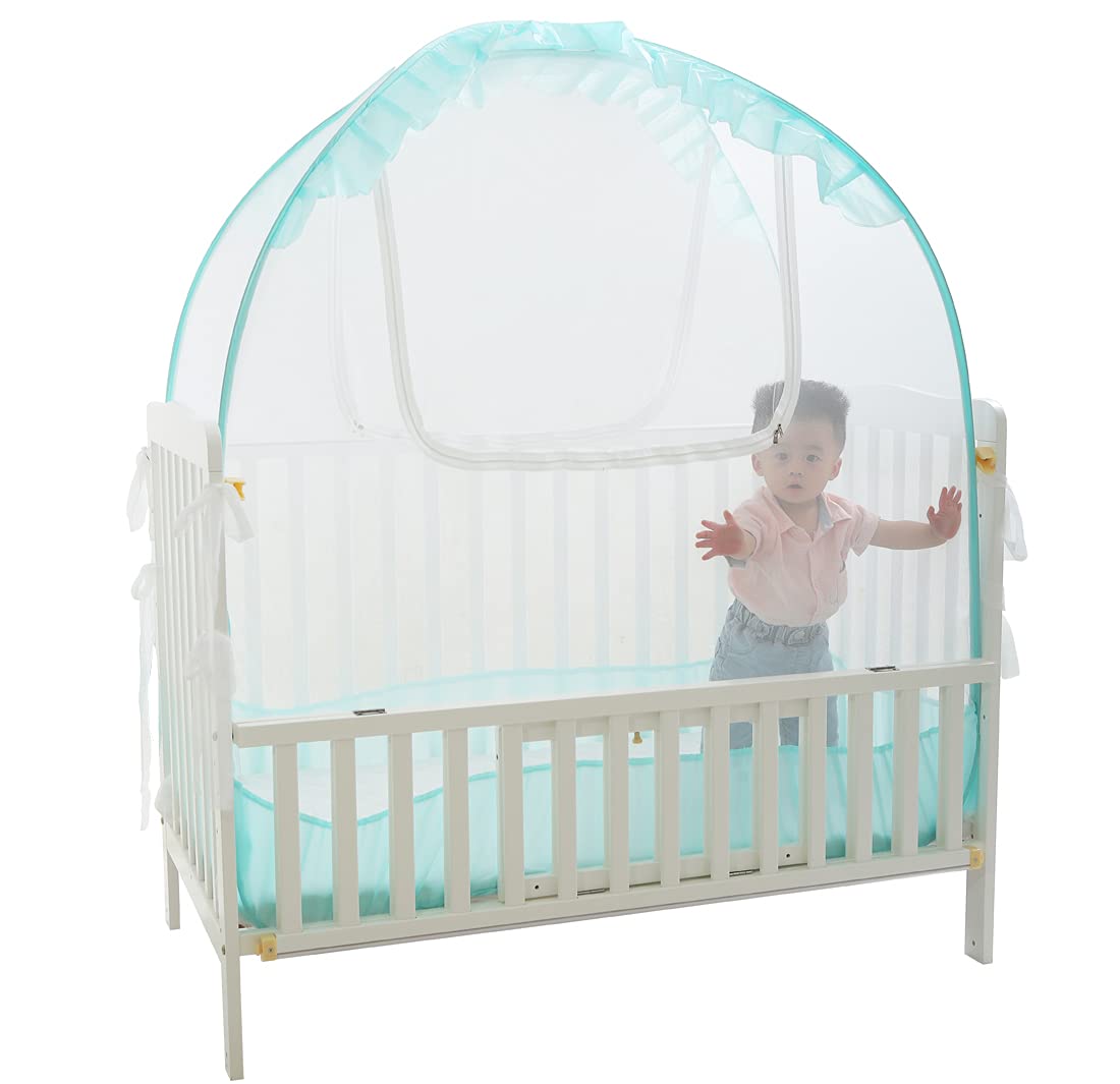 Crib Tent to Keep Toddler in, V-Fyee Baby Bed Tent Safety Mosquito Netting Canopy Cover to Protect Baby from Biting and Falling - Keep Baby from Climbing Out (Cyan, L51”x W27.5” x H51”) : Baby