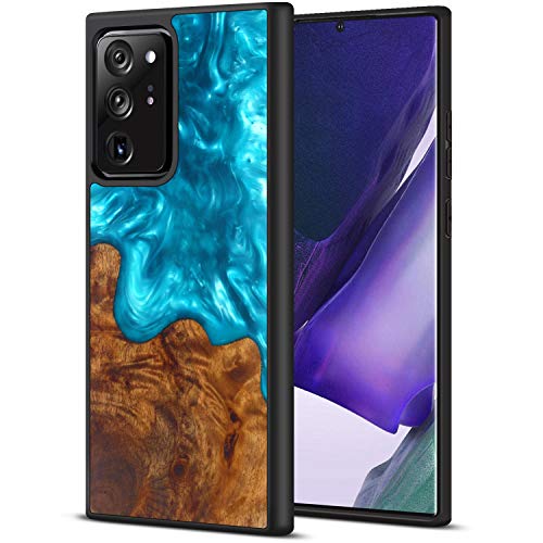 Best Promo JUBECO Galaxy Note 20 Ultra Case,360 Full-Body Protection,Wood +Flexible TPU Bumper, Slim Hybrid Case for Samsung Galaxy Note 20 Ultra-6.9inch (Camphor Wood-Blue)