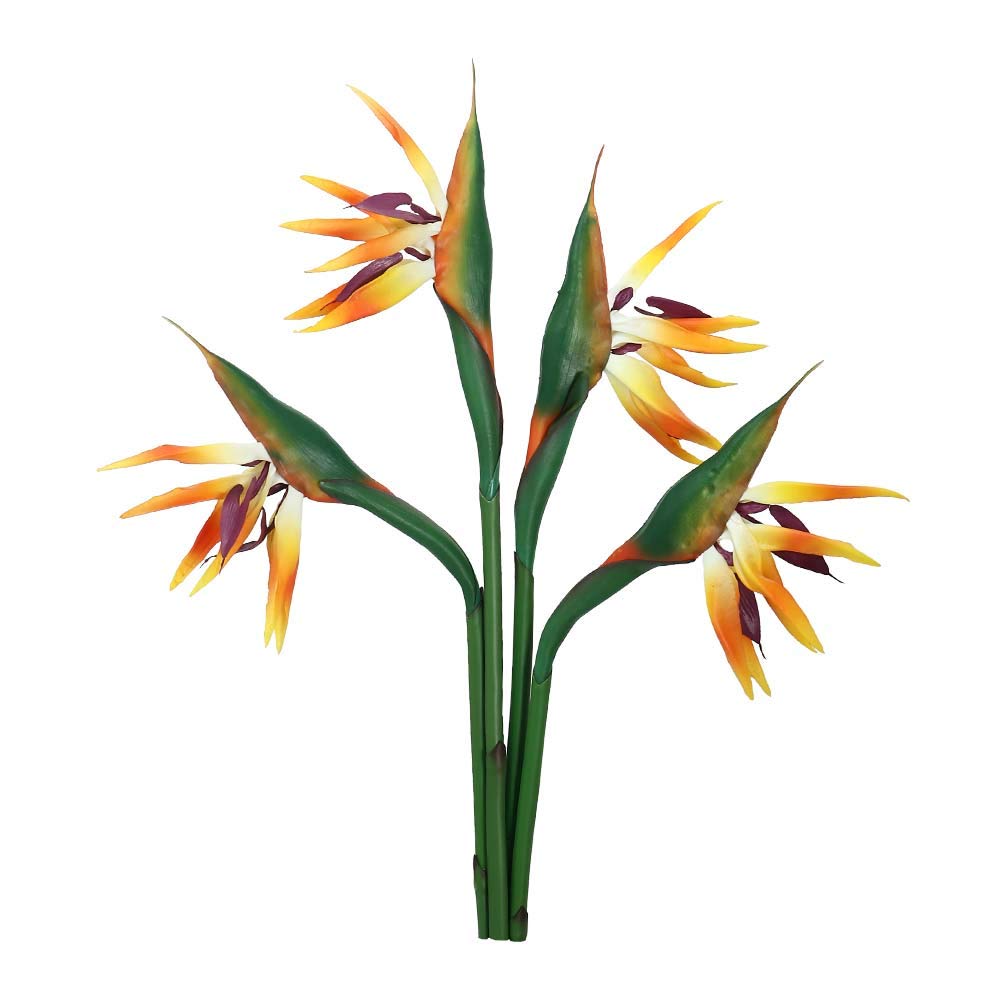YataiPack of 4 Bird of Paradise Artificial Flowers Greenery Indoor Outdoor Artificial Plants Wholesale Fake Flowers for Yard Home Wedding Festival Decoration Holiday Ornament (Orange)