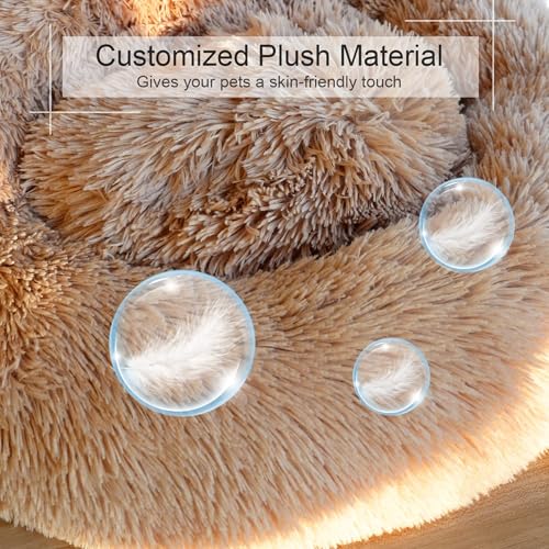 Image of ZEXSAZONE Summer Round Donut Pet Bed for Cats and Puppies Dogs Mat, Cozy and Plush, Raised Bedside Support, Both Sides Use Like 2 in One Washable, Sizes for Small, Medium, and Large Pets Brown