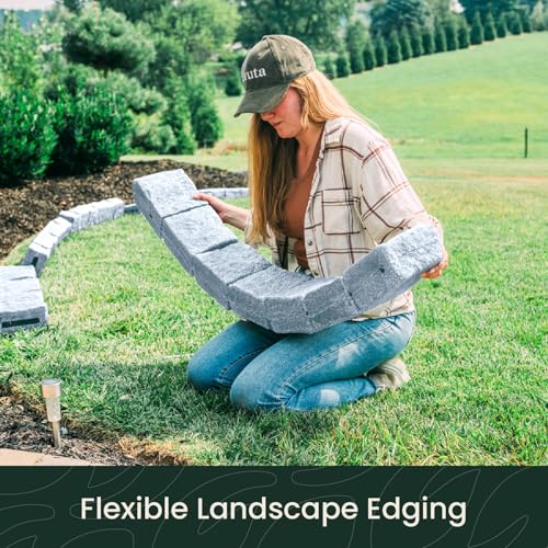 Beuta Landscape Edging | Garden Edging Border | Faux Stone Blocks for Lawn Edging, Flower Beds & Yard Edging – 1 Pack | Each Section Has 6 Blocks 48