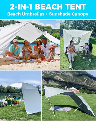 KingCamp Beach Umbrella, 2-in-1 Sun Shade 6x6 FT Windproof& Easy Set Up Sun Shelter with Stability Poles for Camping Trips, Picnics& Backyard