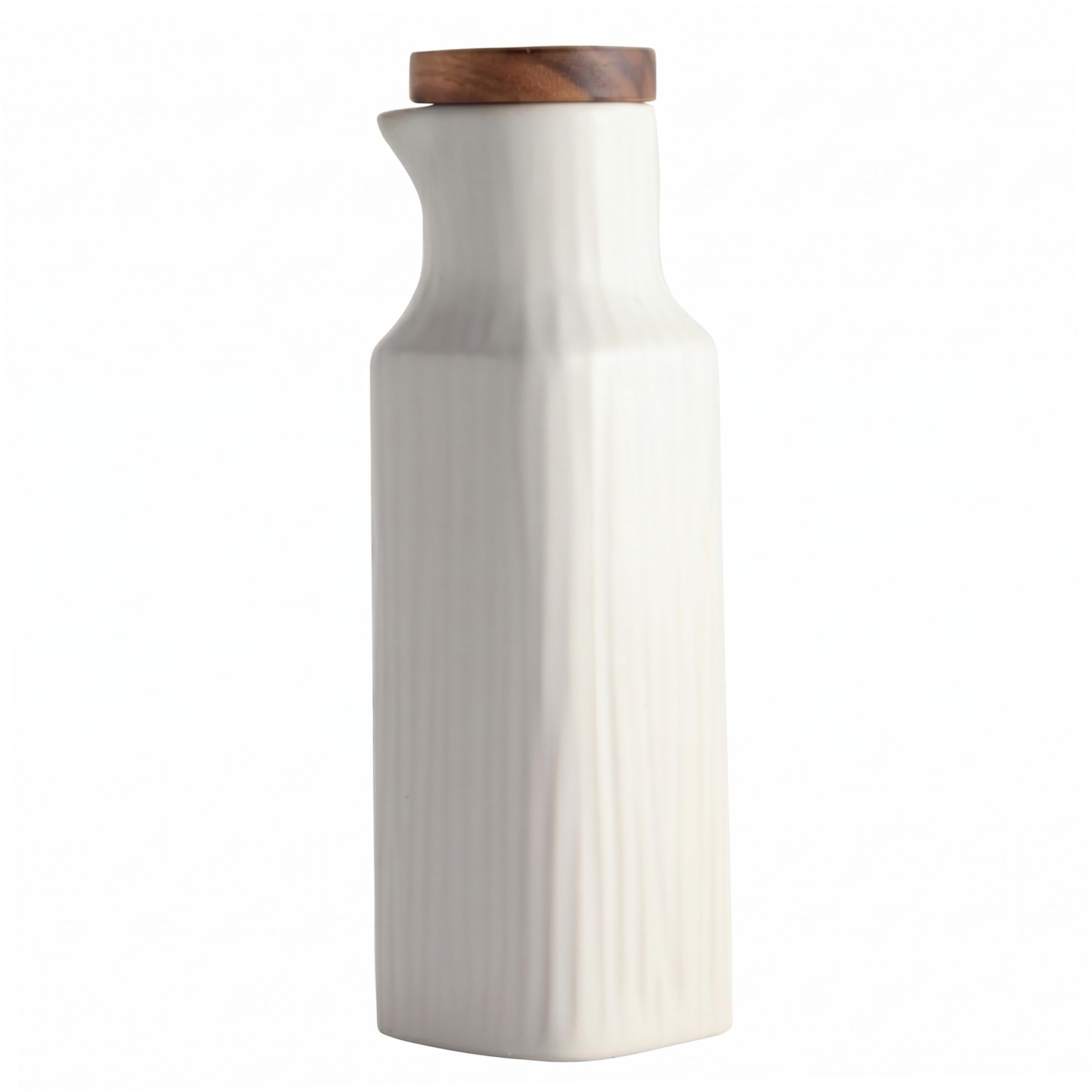 Bemonew Ceramic Olive Oil Dispenser Bottle, 300ml Olive Oil Dispenser With Leakproof Wooden Lid for Kitchen Cooking, Matte White