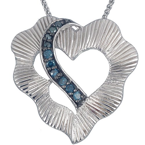 Sterling Silver Blue Diamond Pendant (1/5 cttw) Heart Shape With 18 Inch Chain