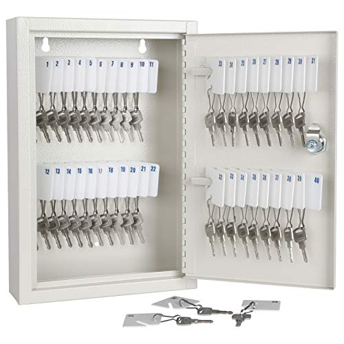 KYODOLED Key Storage Lock Box with Key,Locking Key Cabinet,Key Management Wall Mount with Key Lock,40 Key Hooks & Tags Key Labels,Black