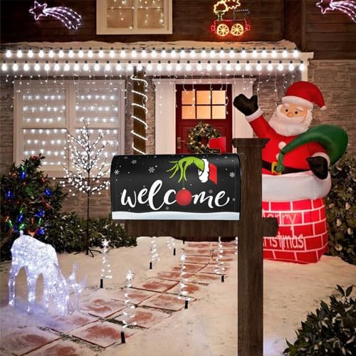 Christmas Mailbox Cover Magnetic Welcome Winter Welcome Mailbox Wraps Post Letter Box Cover for Garden Yard Home Decor Standard Size 21\" x 18\" - Thumbnail 2