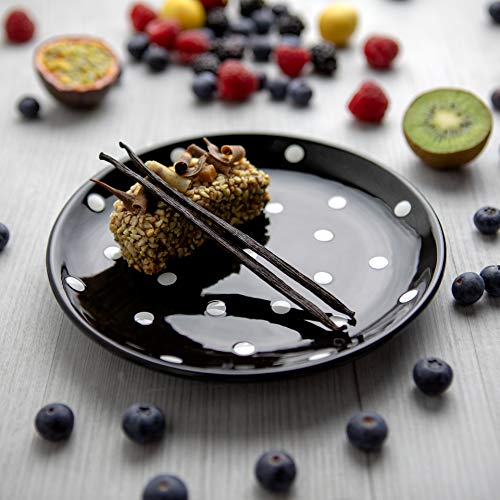 City to Cottage® Cerámica en Negro y Blanco | Diseño de Lunares | Hecha y Pintada a Mano | Cerámica Esmaltada 7,9 pulgadas/20 cm | Plato Pequeño para Postre | Vajilla Única Cover