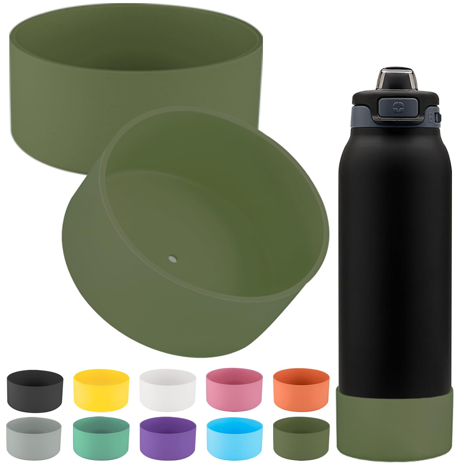 2 PCS Silicone Bottom for Ello Pop 32 OZ Water Bottle, Water Boot for Ello Pop,Avoid Scratches and Noise (Military Green, 320z)