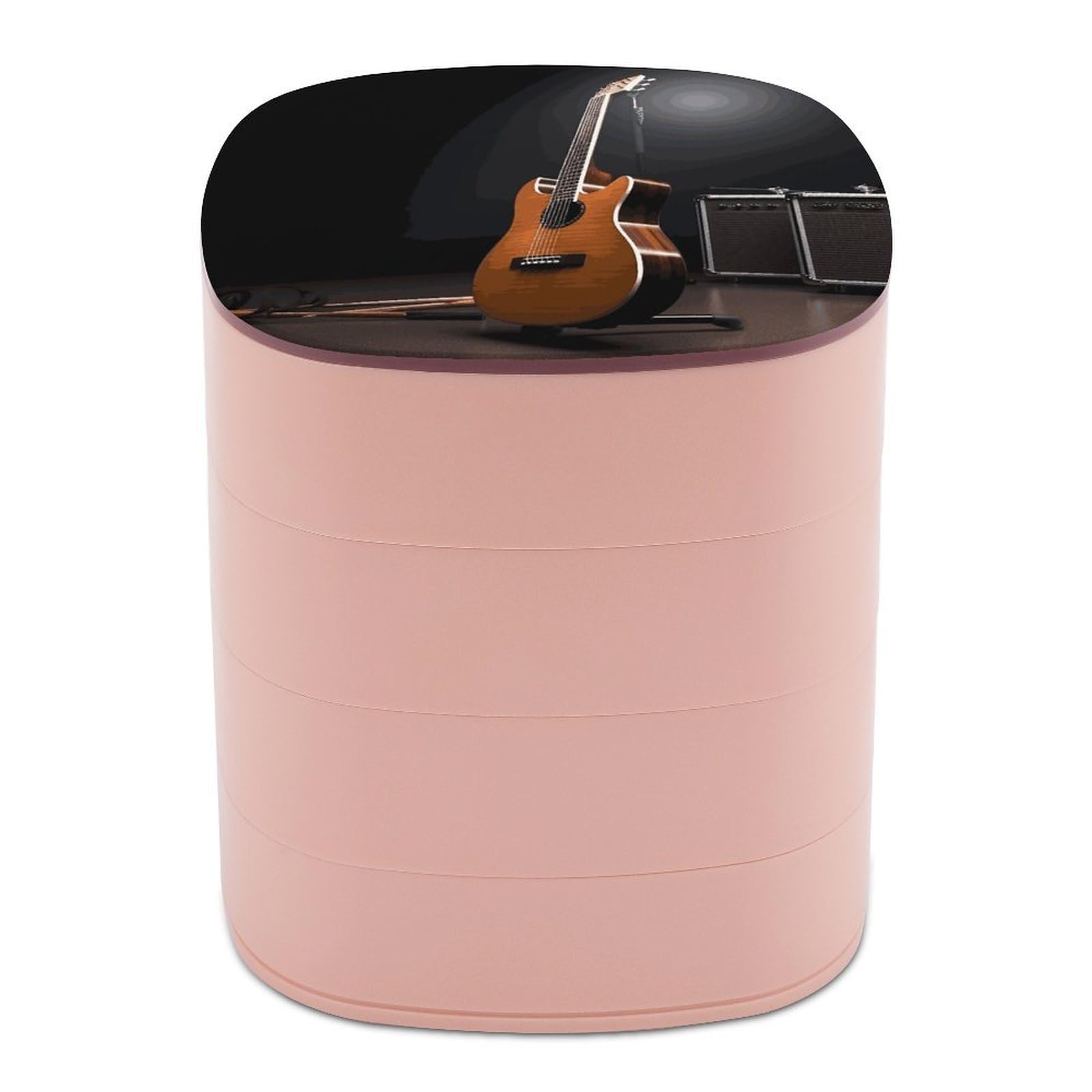 VstaDank 360° Rotating Musical Instrument Guitar Jewelry Box, Multi-Layer Large Capacity Jewelry Organizer for Earrings Necklaces Rings, Dustproof Desktop Storage Case for Women