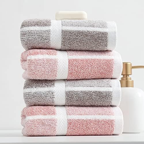 sense gnosis Pink Hand Towel Set of 2 100% Cotton Checkered Pattern Super Soft Highly Absorbent Bathroom Towels 13 x 29 Inch