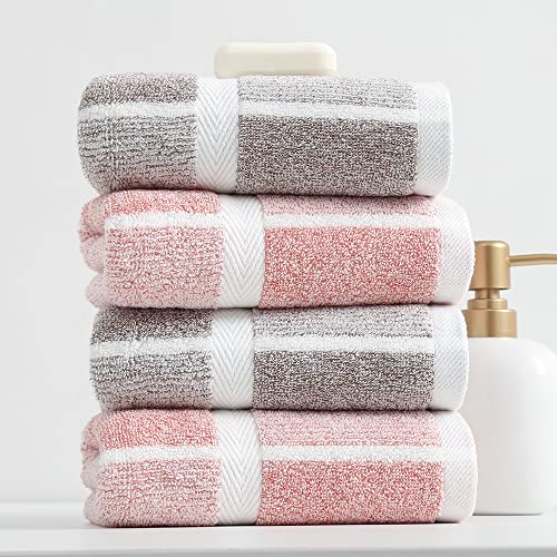 Sense Gnosis Pink Hand Towel Set Of 2 100% Cotton Checkered Pattern Super Soft Highly Absorbent Decorative Hand Towels For Bathroom 13 X 29 Inch #TOP5