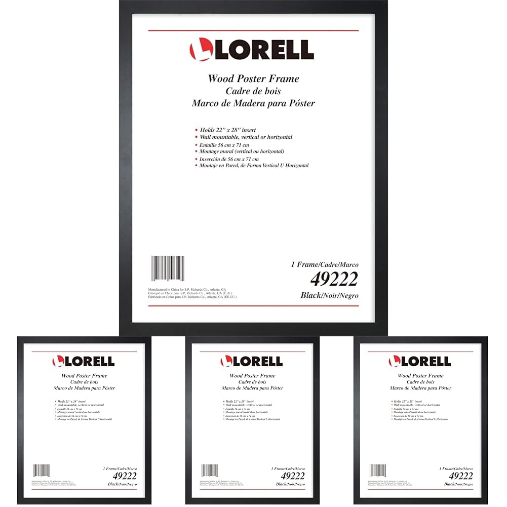 Lorell Solid Wood Poster Frame, Black, 22" x 28" (49222) (Pack of 4)
