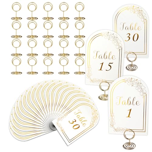 Wedding Table Numbers 1-30, 30 White Gold TableNumber Cards with
