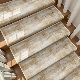 Bullnose Stair Treads for Wooden Steps, Non-Slip Carpet Stair Treads, Peel and Stick Indoor Stair Protectors, Pet Friendly, Washable, 9.5x30, Brown (14 Pieces)