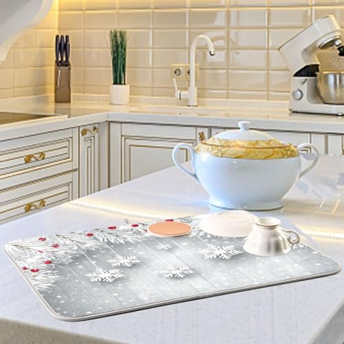Tapete de secado de platos microfibra absorbente, alfombrilla de secado grande para cocina 5