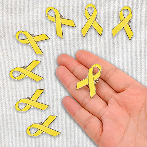 Craffancy 50 Pcs Silver-Rimmed Yellow Ribbon Pins, Sacroma Bone Cancer Awareness Enamel Jewelry Pins For Support Movement #TOP4
