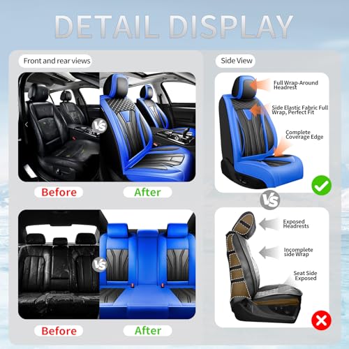 Image of Car Seat Covers Compatible with Chevy Equinox 2011-2026, Premium Leather Breathable, Wear Resistant, Airbag Compatible, All-Weather Protection & Full Coverage, 2 Front Seat Blue&Black