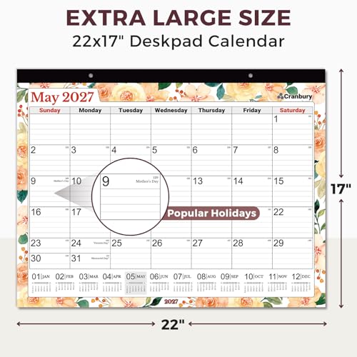 Image of CRANBURY Desk Calendar 2026-2027 22x17, Jul. 2026 to Dec. 2027, Thick Paper, Sturdy Backboard, 18 Months Calendar for School Office Desktop Organizing, Large Wall Monthly Planner with Stickers