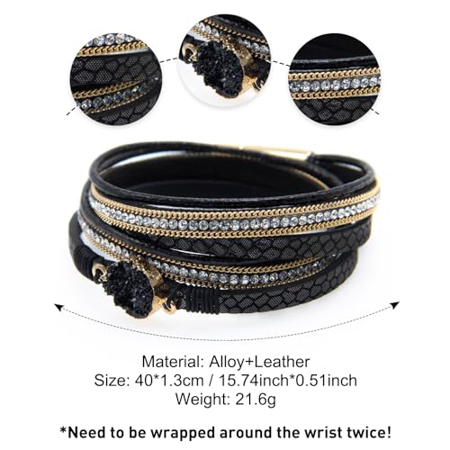 Image of Fesciory Leather Wrap Bracelets for Women, Boho Western Layered Jewelry | Layered leather cuff bracelets, Easy on and off, Boho western style, Daily wear, Gift for women