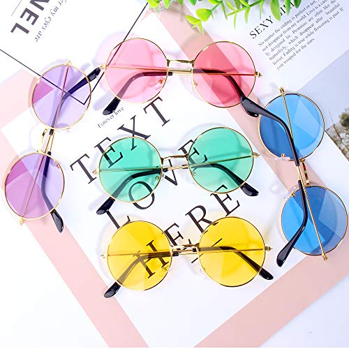 ONESING 8-20 Pairs Round Hippie Sunglasses Circle Sunglasses for Women Glasses Multicoloured Hippie Headband Disco Party4