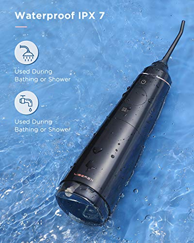 Liberex Cordless Water Flosser - 4 Preprogrammed + 10 DIY Modes, 300ML Tank Portable Waterproof Oral Irrigator, Digital Display, 5 Dental Jet Nozzles, Teeth Cleaner for Travel, USB Rechargeable