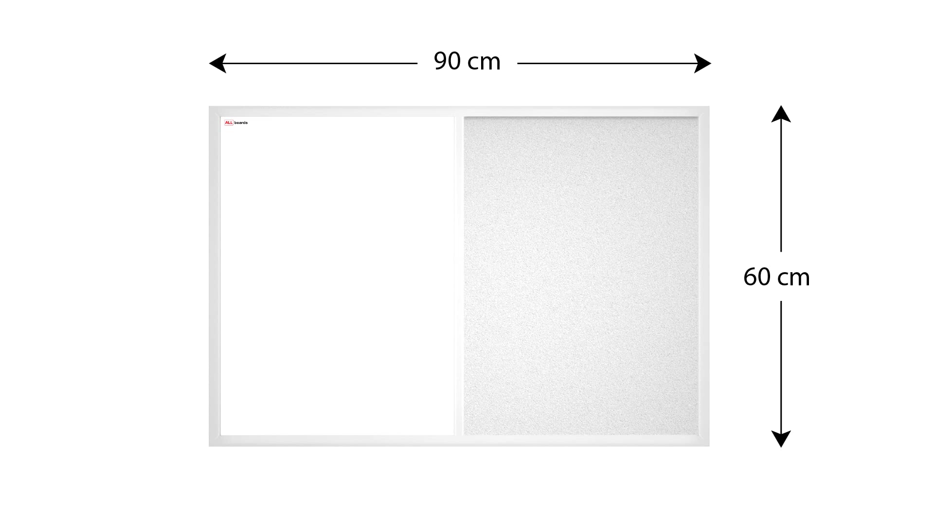 ALLboards Tableau Combi 2 en 1 Magnétique Effaçable à Sec et en Liège Blanc avec Cadre en Bois 90x60cm, Tableau d'Affichage