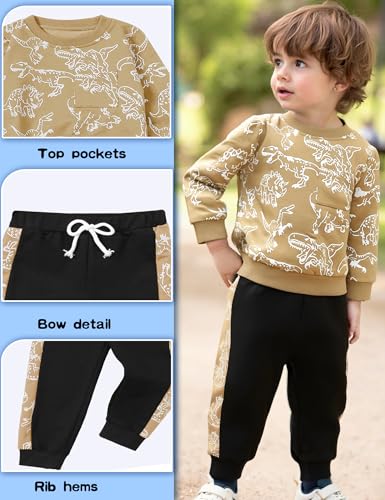 Image of Toddler Boys Dinosaur Sweatshirt and Jogger Pants Outfit Set, Ages 2-10