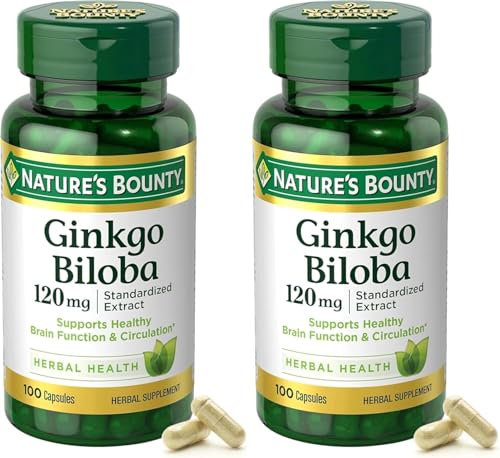 Nature's Bounty Ginkgo Biloba Standardized Extract 120 mg, Herbal Bottles, Capsule, 100 Count, Pack of 2