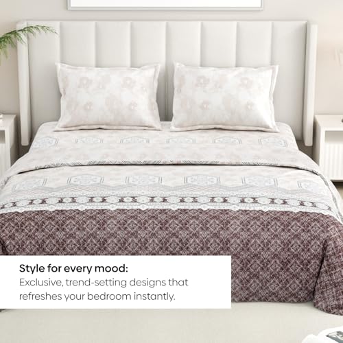 Image of Rivermoor 144 TC Cotton Bedsheet for Queen Double Bed with 2 Pillow Covers | Flat Bedsheets | White Floral Pattern | 90 x 100 Inches
