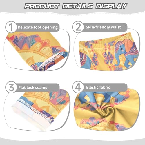 Elephant Mandala Floral Yellow Girls Casual Leggings for Kids Printed Long Pant Bottoms Stretch and Soft3