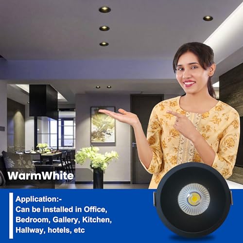 Image of D'Mak 12W Black Body LED Deep COB Light | Recessed LED Ceiling Light for Indoor Lighting (Warm White, Pack of 2)