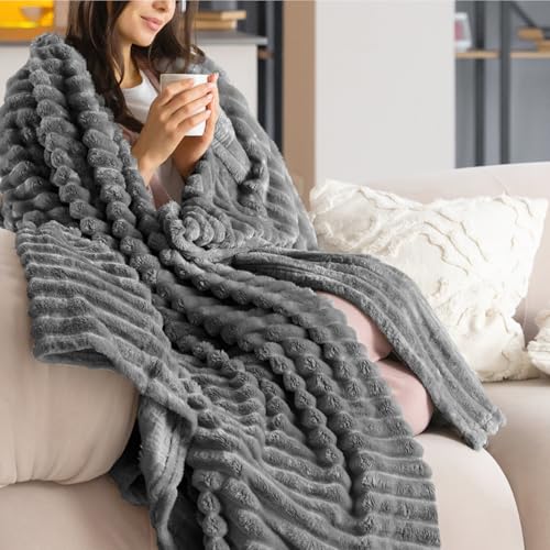 Dreamzie Coperta Pile per Divano in Velluto - Coperta Matrimoniale, Plaid Morbida, Coperta Pile Matrimoniale, Decorazioni Casa Poltrona, Tinta Unita per Ufficio Elegante, 150x200 cm Grigio Scuro