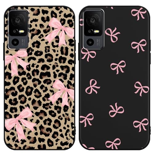 Aoldimu 2 Pack Stylish Pink Bow Leopard Phone Case for TCL 40 XL(Lively Jitterbug Smart 4) 6.75 Cartoon Leopard Print Aesthetic Cases Pattern for Girls Women Boys Soft Silicone TPU Protective Cover