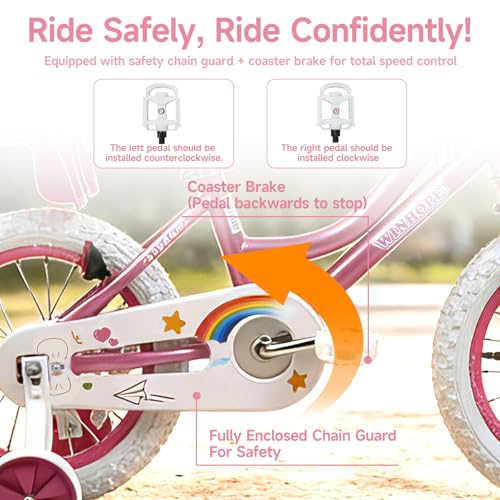 Image of WinHope Girls Bike with Doll Seat, 12 14 16 18 20 Inch Kids Bike for 2-12 | Dual Brake with Training Wheels / Kickstand & Streamers Birthday Gift for Toddler Outdoor Riding, Multiple Colors