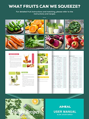 Juicer Machines, Aiheal New Generation Celery Slow Masticating Juicer Extractor Easy To Clean With Brush, Cold Press Juicer With Quiet Motor & Reverse Function For Fruits & Vegetables, Recipes (Elegant Black) #TOP5