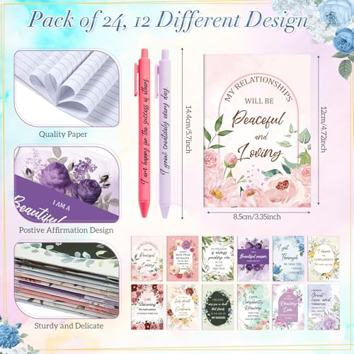Image of Mooliwe 48 Pcs Positive Affirmation Gift Set Gratitude Notebooks with Pens Small Bags Motivational Encouragement Notepads Daily Affirmations Journal for Women Stress Relief Self Care (Watercolor)
