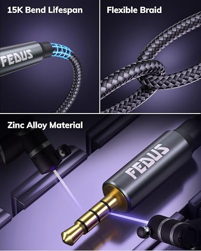 Image of FEDUS PURETONE 3.5mm Male to Male Aux Cable Cord with Mic Microphone Support (4-Pole TRRS) 10 Meter Hi-Fi Audio, Nylon Braided, 24K Gold Plated for Phone, Car, Laptop, PC, Headphones,Speaker, Earphone