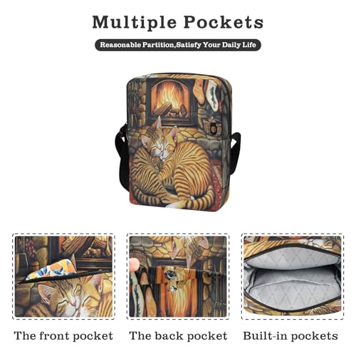 crossbody messenger bag crossbody bag women's crossbody handbags Adjustable Strap for Casual Casual- Hearthside Feline Siesta Cozy Cats by The Fire2