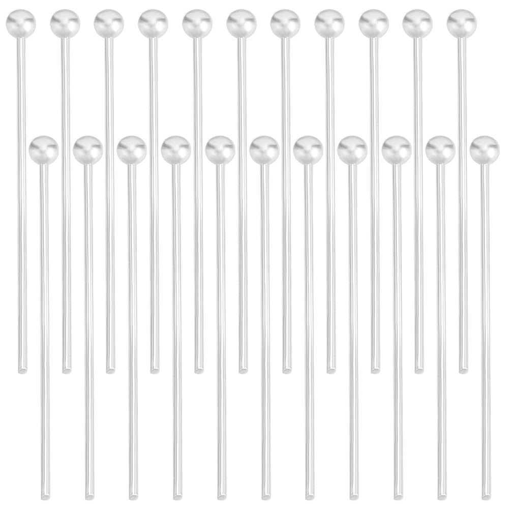 Beebeecraft 1 Box 200Pcs Ball Head Pins 925 Sterling Silver Plated Brass 24.5mm Earring Pins Silver Ball Pins for Jewellery Making Accessories DIY Earrings