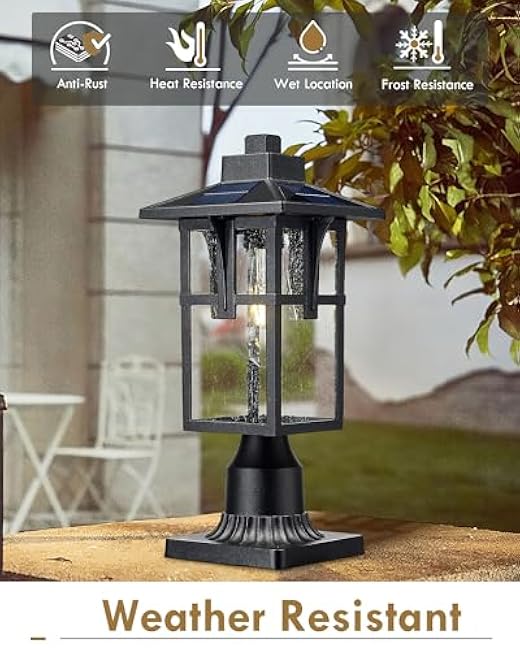 HWH Solar Post Lights Outdoor Lamp Post Light Fixture 2700K Black Finish 5HX62P-SL BK