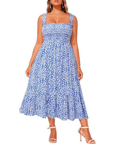 Image of Plus Size Summer Dress - Sun Boho Beach Casual Floral Spaghetti Strap Sleeveless Long Maxi Dresses