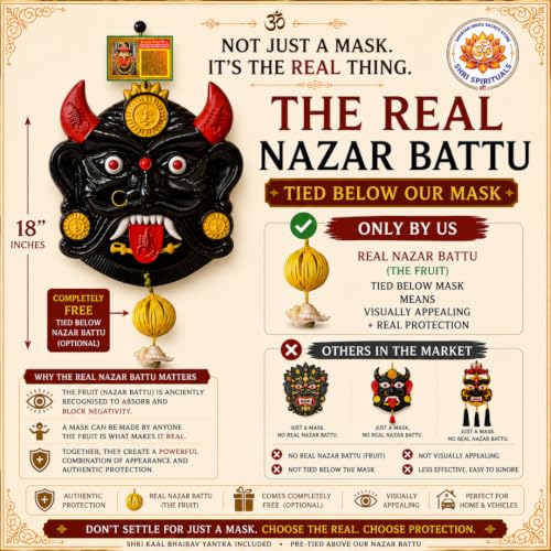 Image of Nazar Battu Evil Eye Wall Hanging for Home Door, Wall Decor & Entrance | Large Mahakal Kirtimukha Drishti Bommai | Nazar Rakcha Kavach |