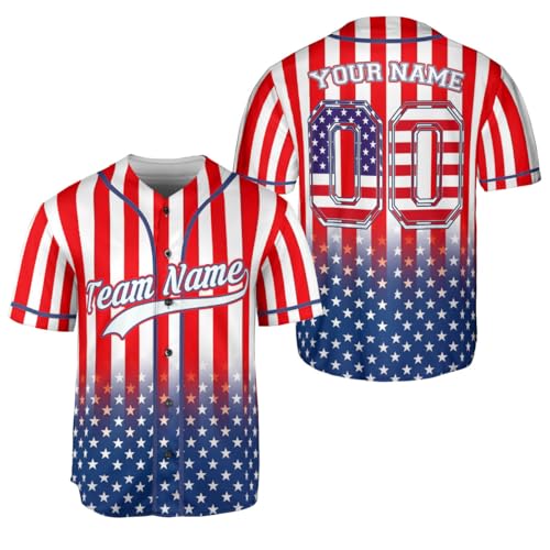 Personalized 4th of July USA Flag Baseball Jersey for Independence Day Custom Name Patriotic Shirt for Men Women (US, Alpha, Small, 5X-Large, Regular, Regular, Style 2)