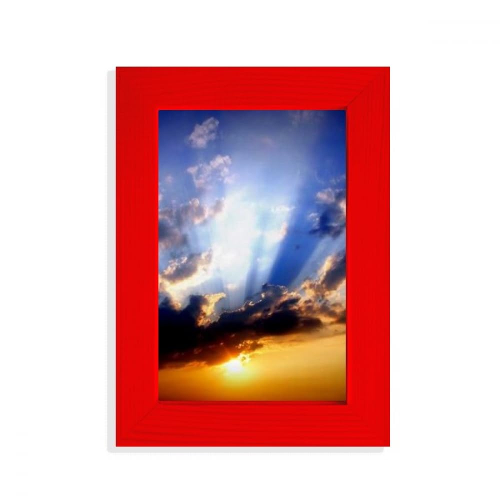 Cadre photo art déco bleu et orange motif ciel de nuages