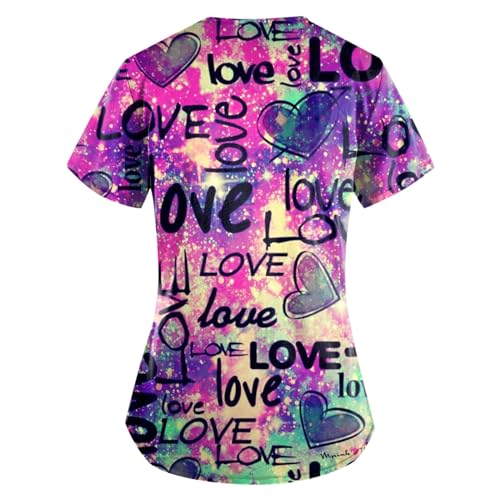 OIOLOYJM Printed Scrub Tops Women Short Sleeve V Neck Plus Size Scrubs for Womens Nursing Uniforms Shirts with Pockets