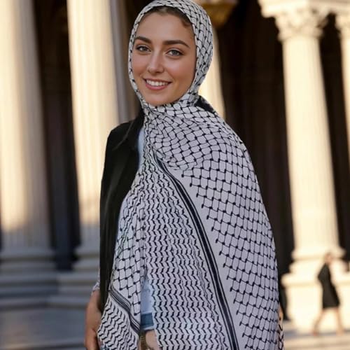 Palestine Scarf Arab Keffiyeh,Muslim Women's Chiffon Hijab Shawl Printed,Keffiyeh Arab Unisex Scarves 28 * 71inches (Black, onesize)4